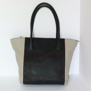 KNK faux leather black & tan tote wrapped handles